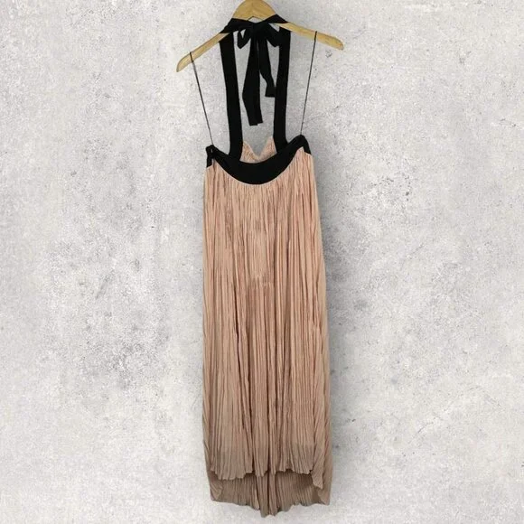 Aritzia Le Fou Couvin Dress Blush‎ Pink Black Silk Size XXS Halter Maxi Bohemian - Picture 10 of 12